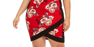 Almost Famous Women's Floral Cap Sleeve V Neck Short Sheath Dress Red Size 2X