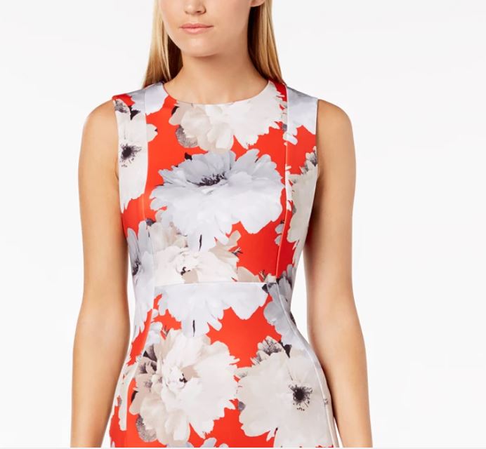 Calvin Klein Women's Floral Scuba Sheath Dress Red Size 6 Petite