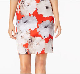 Calvin Klein Women's Floral Scuba Sheath Dress Red Size 6 Petite
