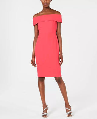 Calvin Klein Women's Petite Off-The-Shoulder Sheath Dress Red Size 12P