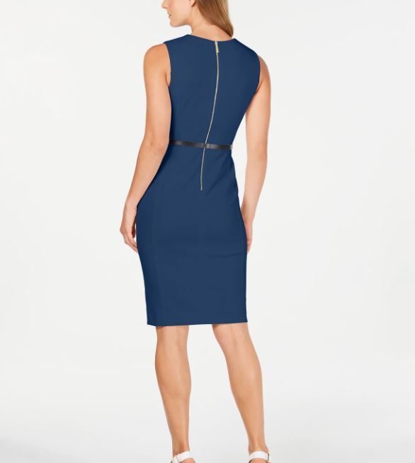 Calvin Klein Women's V Neck Belted Dress Blue Size 12 Petite