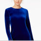 Calvin Klein Women's Rhinestone Zippered Bell Sleeve Jewel Neck Short Sheath Cocktail Dress Blue Size 6 Petite