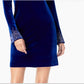 Calvin Klein Women's Rhinestone Zippered Bell Sleeve Jewel Neck Short Sheath Cocktail Dress Blue Size 6 Petite