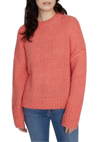 Sanctuary Women's Telluride Pullover Cable Knit Crewneck Sweater Orange Size Small