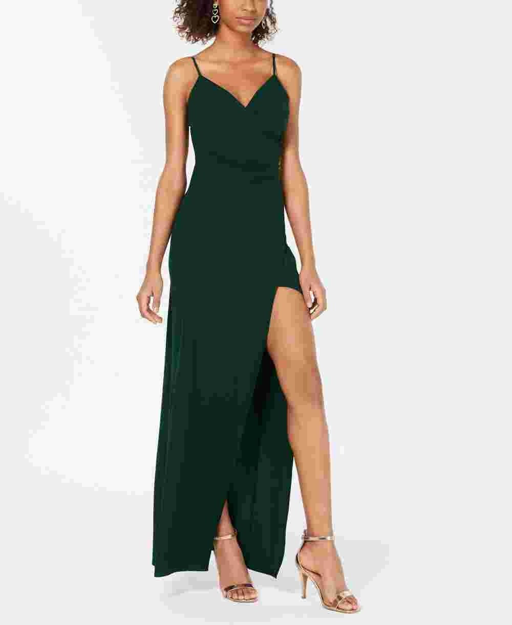 Emerald Sundae Junior's High Slit Gown Green Size Large