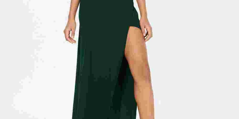 Emerald Sundae Junior's High Slit Gown Green Size Large