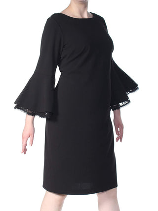 Calvin Klein Women's Lace Bell Sleeve Dress Black Size Petite Small