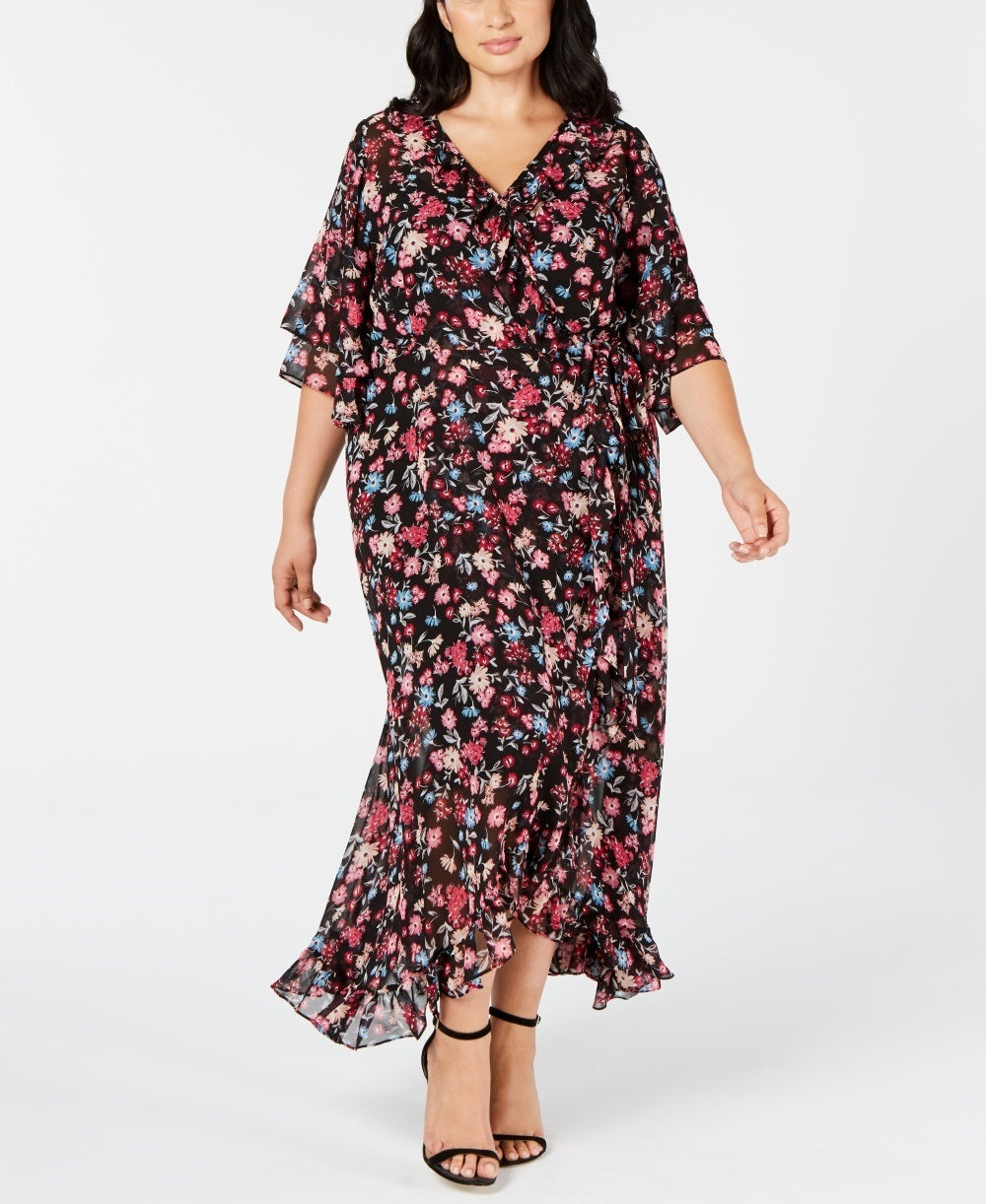 Calvin Klein Women's Plus Size Faux Wrap Maxi Dress Gray Size Petite Small