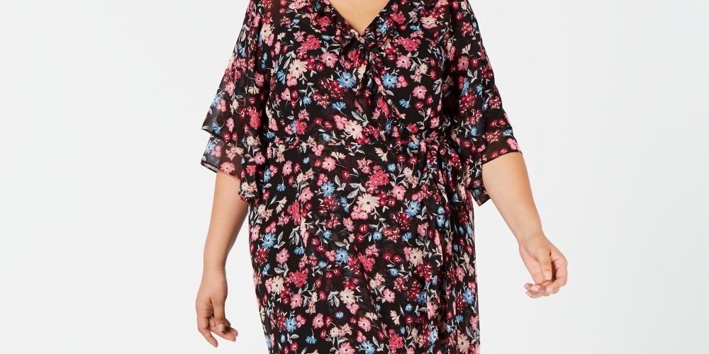 Calvin Klein Women's Plus Size Faux Wrap Maxi Dress Gray Size Petite Small