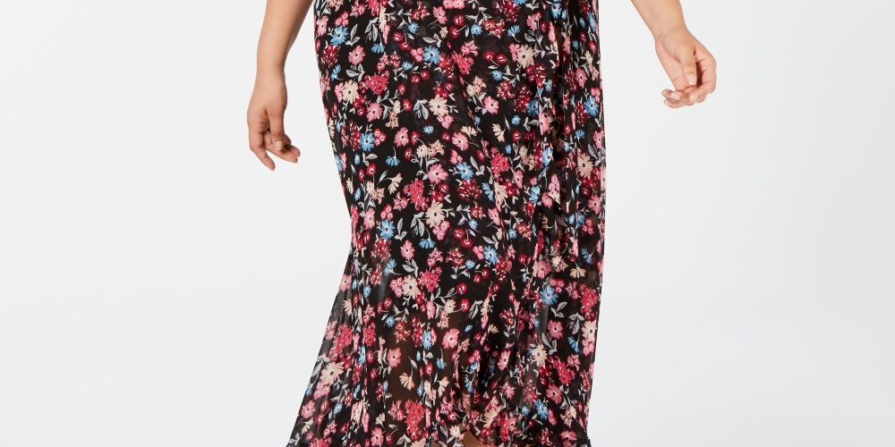 Calvin Klein Women's Plus Size Faux Wrap Maxi Dress Gray Size Petite Small