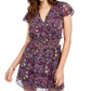 Q & A Women's Smocked Floral Print Dress Purple Size Medium