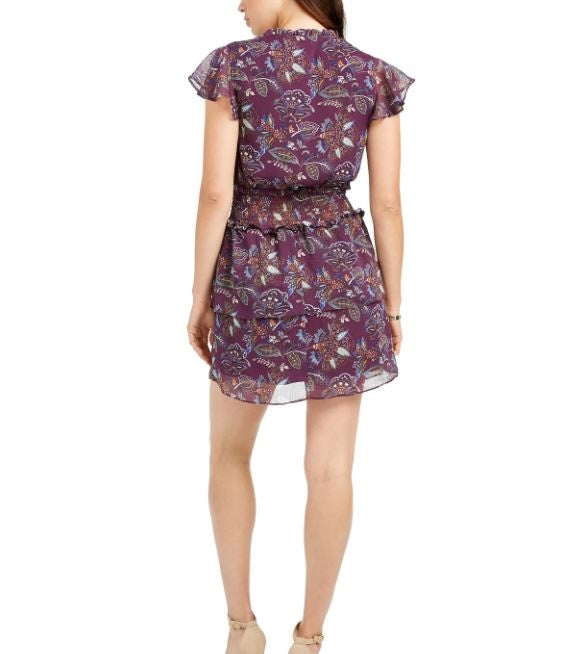 Q & A Women's Smocked Floral Print Dress Purple Size Medium