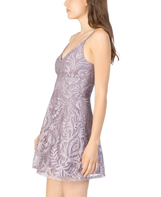 Speechless Women's Embroidered Mesh Skater Dress Pink Dark Beige Size 5