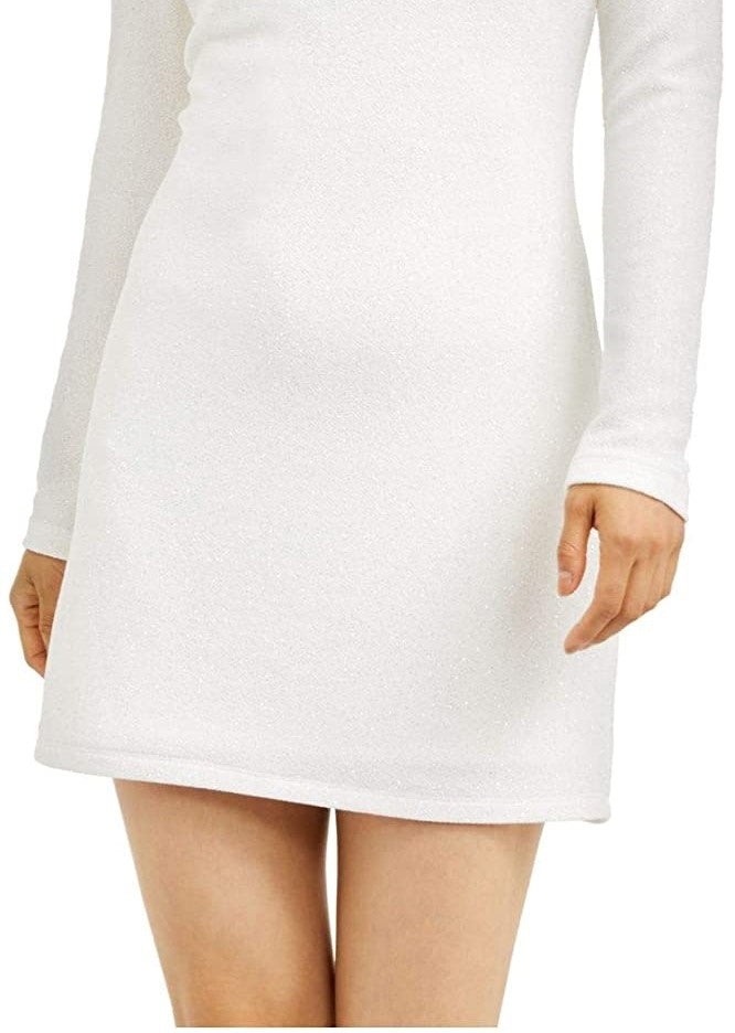 Speechless Women's Ivory Glitter Long Sleeve Jewel Neck Above The Knee Body Con Evening Dress White Size 7