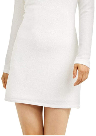 Speechless Women's Ivory Glitter Long Sleeve Jewel Neck Above The Knee Body Con Evening Dress White Size 7