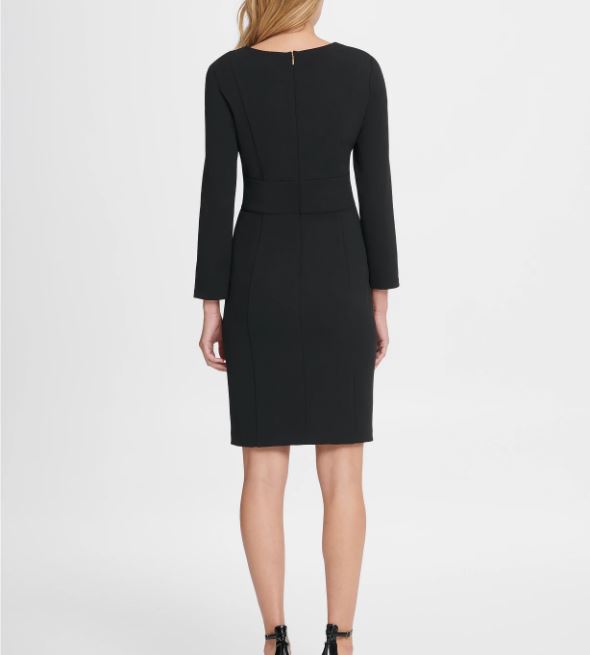 DKNY Women's Long Sleeve Empire Waist Sheath Dress Black Size 8