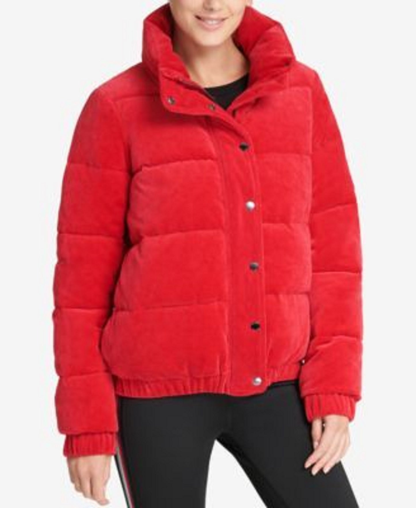 DKNY Women's Sport Velour Puffer Jacket Red Size Medium