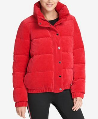 DKNY Women's Sport Velour Puffer Jacket Red Size Medium