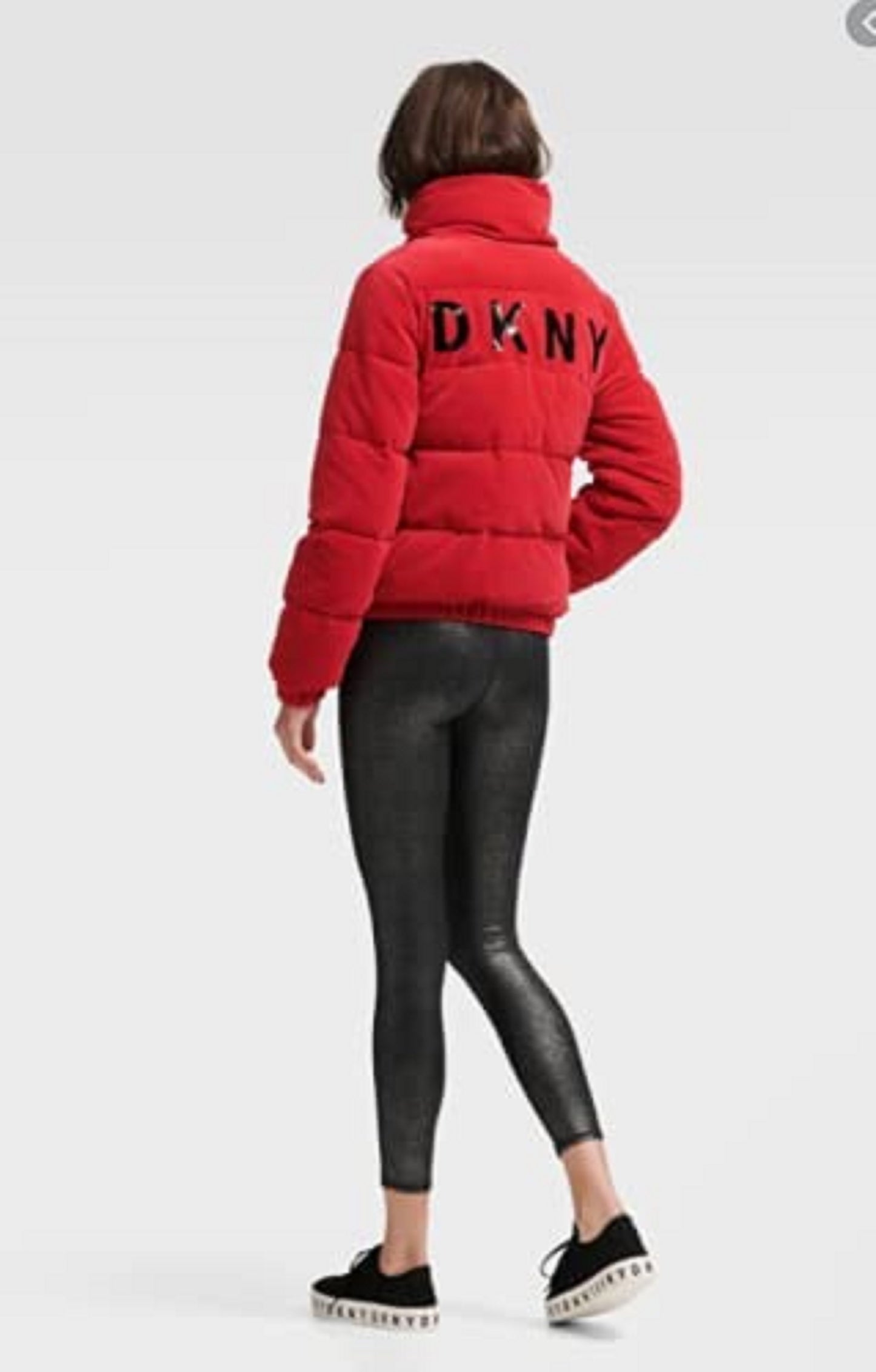 DKNY Women's Sport Velour Puffer Jacket Red Size Medium