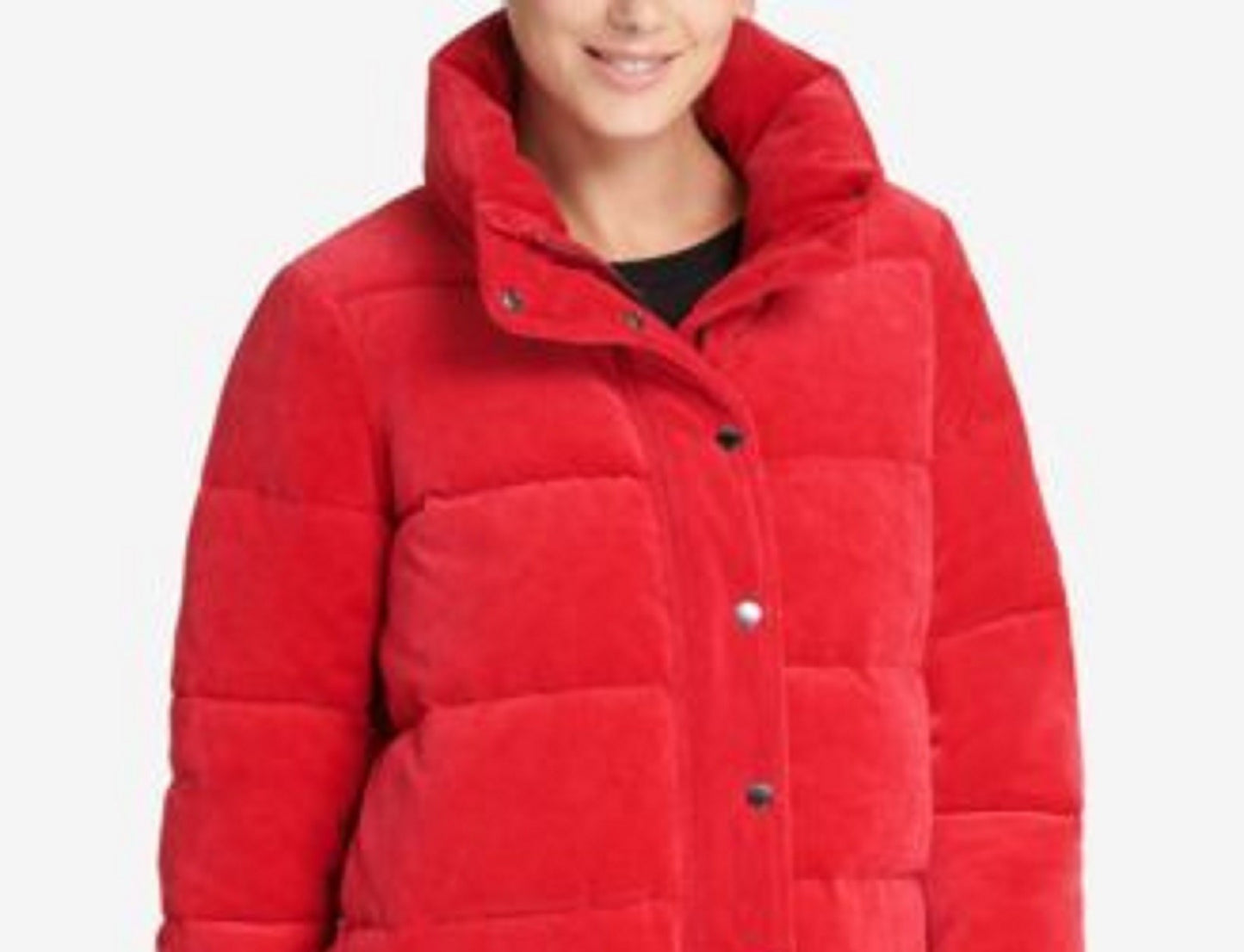 DKNY Women's Sport Velour Puffer Jacket Red Size Medium