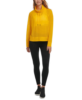 DKNY Women's Sport Mesh Funnel-Neck Top Gold Size X-Small