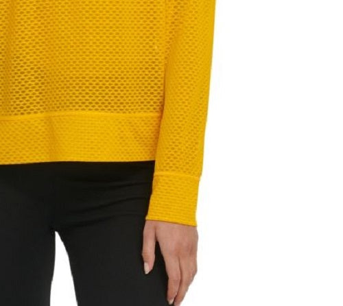 DKNY Women's Sport Mesh Funnel-Neck Top Gold Size X-Small