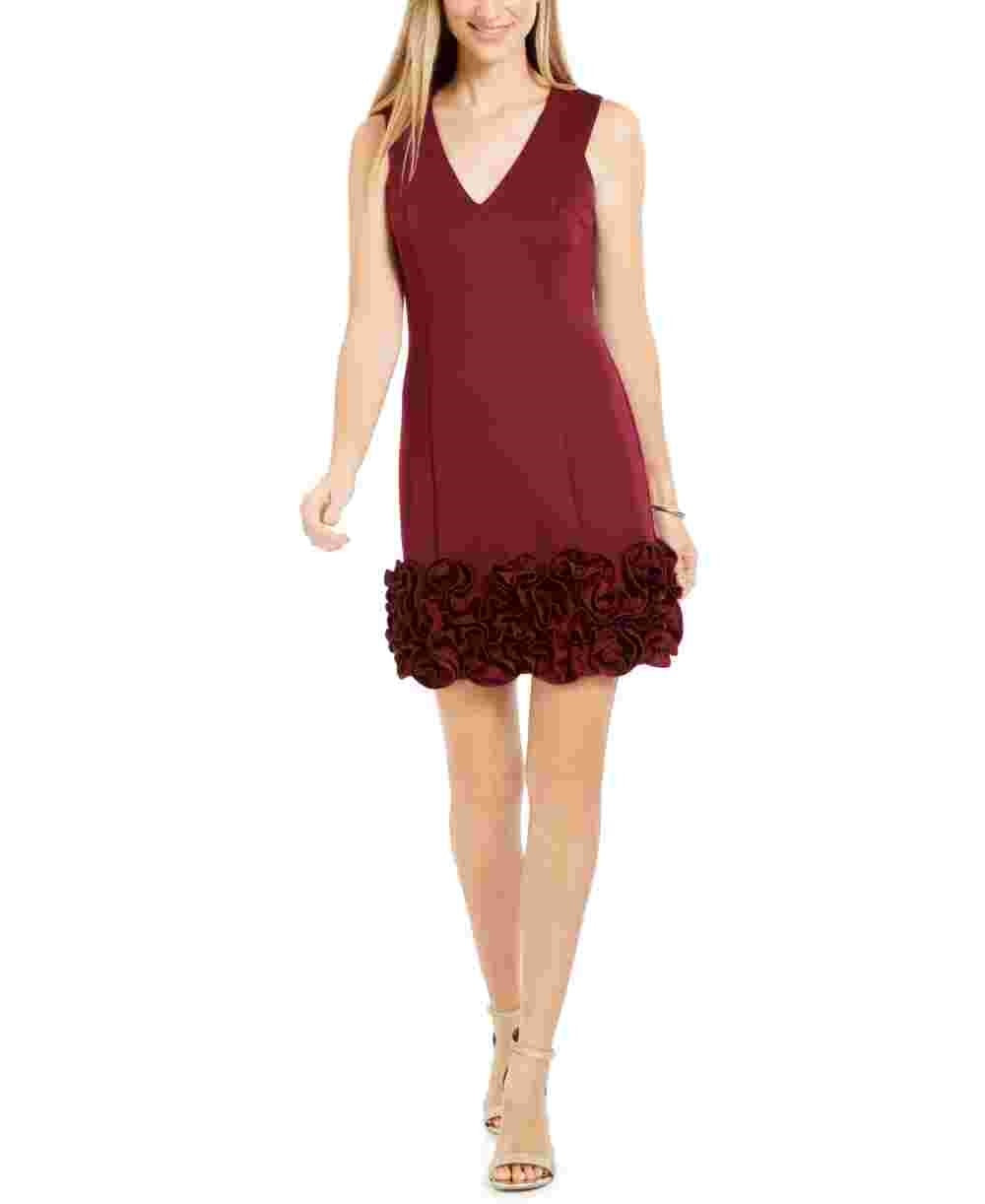 Donna Ricco Women's Ruffle Hem Sheath Dress Red Size 12