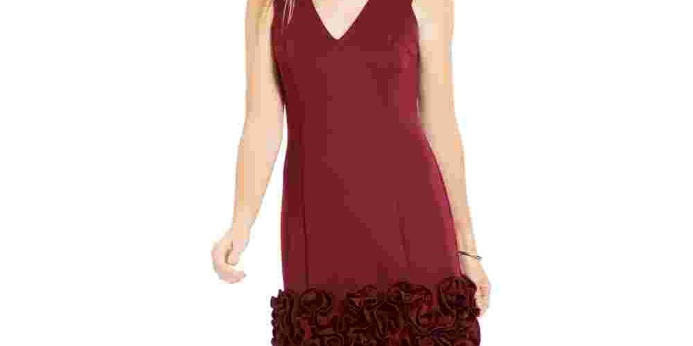 Donna Ricco Women's Ruffle Hem Sheath Dress Red Size 12