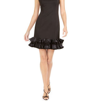 Donna Ricco Women's Ruffle-Hem Sheath Dress Black Size 12