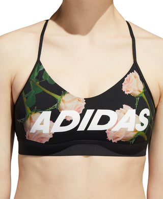 Adidas Women's Floral-Print Racerback Low-Impact Sports Bra Black Size Medium