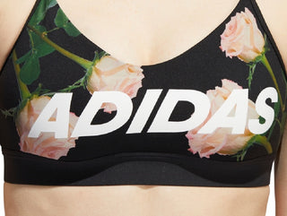 Adidas Women's Floral-Print Racerback Low-Impact Sports Bra Black Size Medium