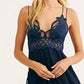 Free People Women's Adella Burnout Velvet Slip Navy Size Small
