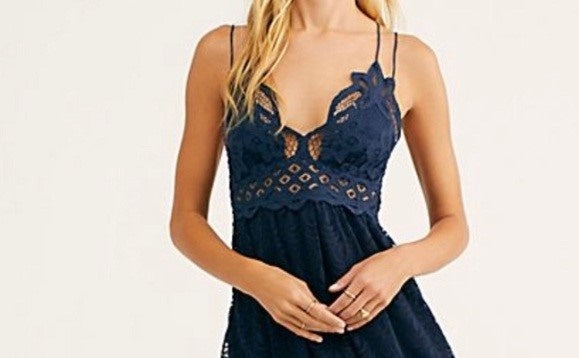 Free People Women's Adella Burnout Velvet Slip Navy Size Small