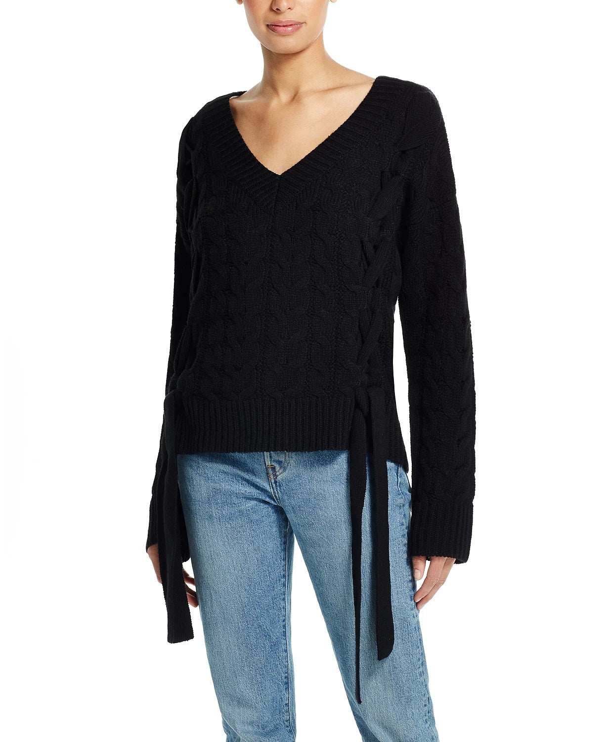 Weatherproof Vintage Women's Side Tie Sweater Black Size Large