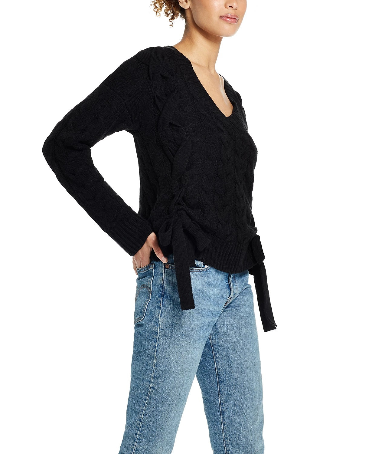 Weatherproof Vintage Women's Side Tie Sweater Black Size Large