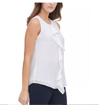 Tommy Hilfiger Women's Ruffle Front Top White Size Small