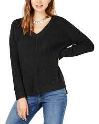 Hippie Rose Junior's V Neck Chenille Sweater Grey Size X-Large