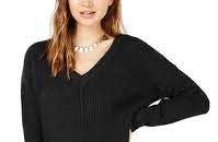 Hippie Rose Junior's V Neck Chenille Sweater Grey Size X-Large