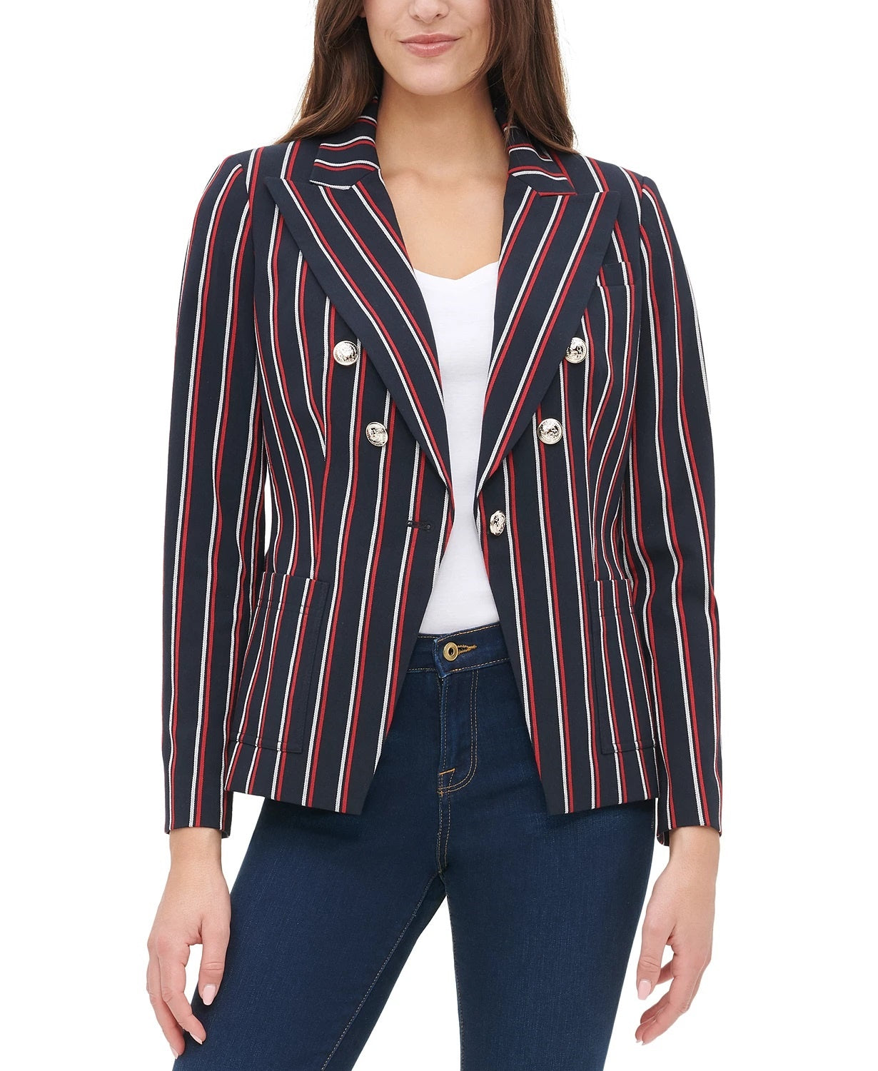 Tommy Hilfiger Women's Striped Double Breasted Blazer Red Size 6