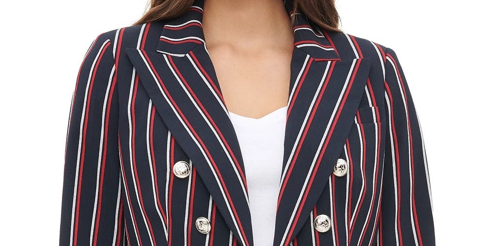 Tommy Hilfiger Women's Striped Double Breasted Blazer Red Size 6
