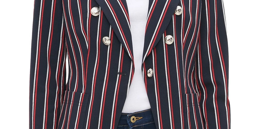 Tommy Hilfiger Women's Striped Double Breasted Blazer Red Size 6