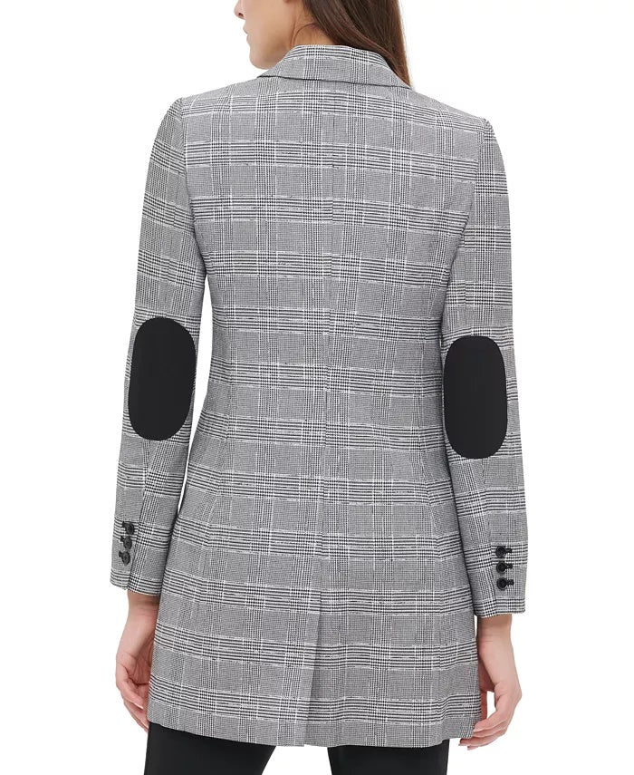 Tommy Hilfiger Women's Plaid One-Button Elbow-Patch Blazer Gray Size 8