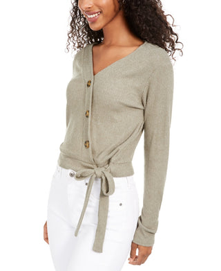 Hippie Rose Juniors' Plush Surplice Ribbed Top Green Size X-Large