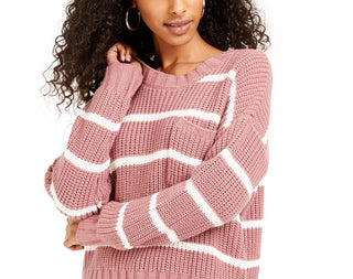 Hippie Rose Juniors' Striped Sweater Dark Red Size X-Large