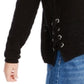 Hippie Rose Juniors' Lace-Up Sweater Black Size Small