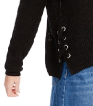 Hippie Rose Juniors' Lace-Up Sweater Black Size Small