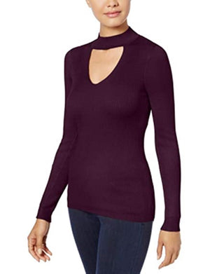 Hippie Rose Juniors' Mock-Neck Cutout Sweater Purple Size Medium