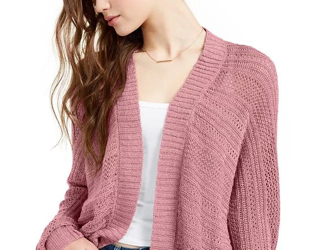 Hippie Rose Juniors' Textured Dolman-Sleeve Cardigan Purple Size Medium