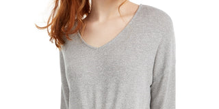 Hippie Rose Junior's Tie Hem V Neck Top Grey Size Large