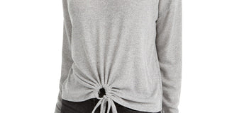 Hippie Rose Junior's Tie Hem V Neck Top Grey Size Large